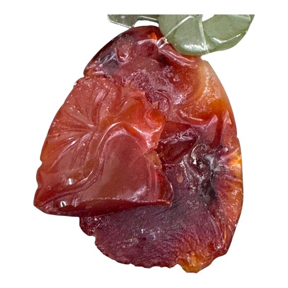 Vintage Hand-Carved Red Carnelian Agate Necklace Floral Lion Green Jade Accents - Picture 6 of 9